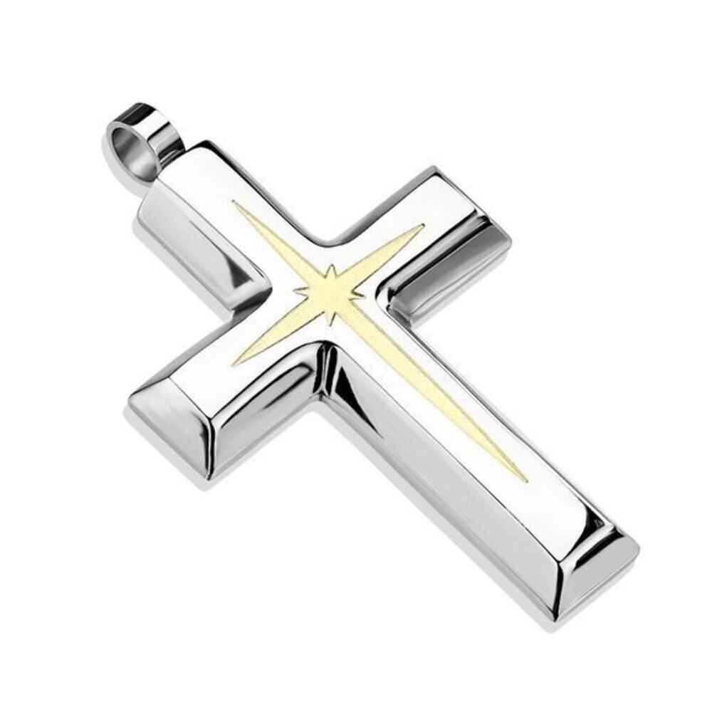 NWOT Gold Star Centered Cross 316L Stainless Steel hypoallergenic Pendant